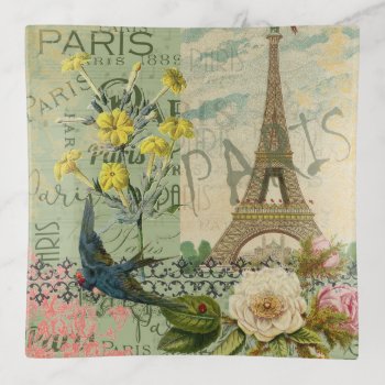 Paris France Travel Vintage Antique Art Painting Trinket Tray by antiqueart at Zazzle