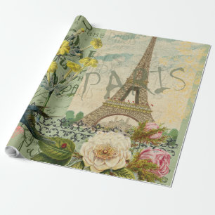 Paris France Travel Vintage Antique Art Painting Wrapping Paper