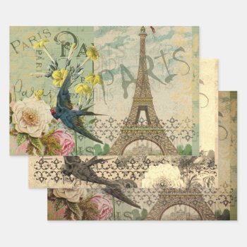 Paris France Travel Vintage Antique Art Painting Wrapping Paper Sheets by antiqueart at Zazzle