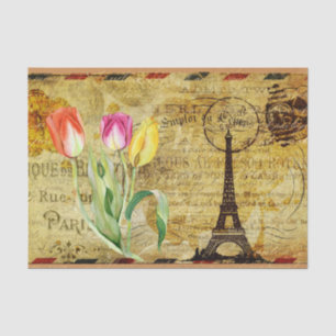Paris France Tulip Decoupage Vintage Ephemera Tissue Paper