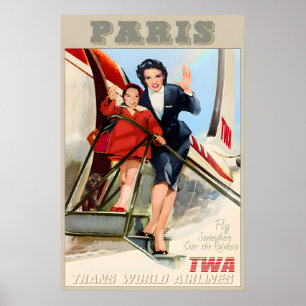 Paris France TWA Trans World Airlines New Retro Poster