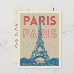 Paris France typography and Eiffel tower Postcard