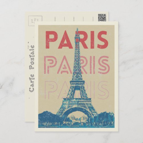 Paris France typography and Eiffel tower Postcard