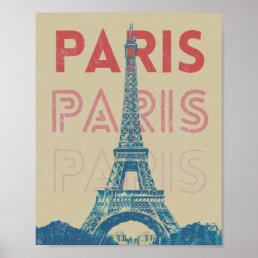 Paris France typography and Eiffel tower Poster