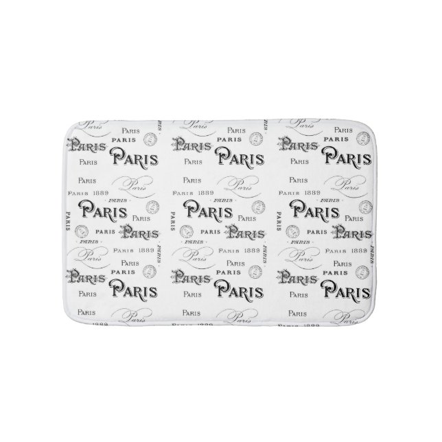 Paris France Typography Black White Script Bathroom Mat (Front)
