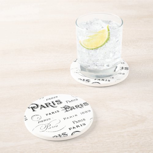 Paris France Typography Souvenirs Sandstone Coaster