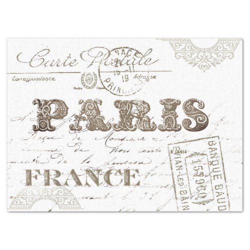 Paris France Typography Vintage Carte Postale Word Tissue Paper