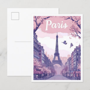 Paris France Vintage Art Travel Illustration Postcard