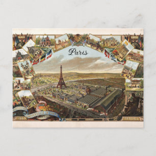 Paris France Vintage Eiffel Tower Travel Postcard