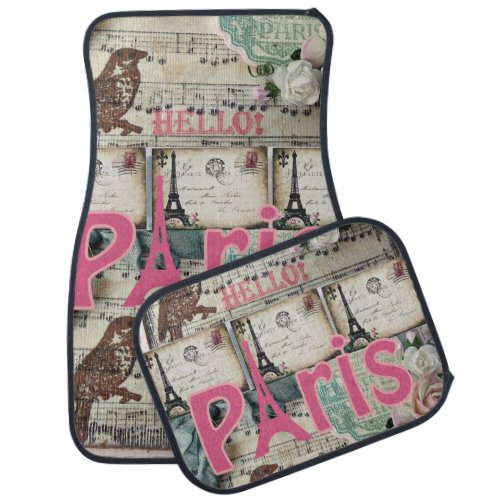 Paris France Vintage Floral Floor Car Mats