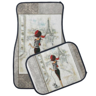 Paris, France Vintage Floral Floor Car Mats