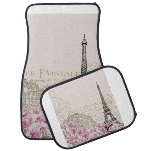 Paris France Vintage Floral Floor Car Mats