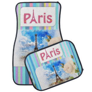 Paris, France Vintage Floral Stripe Floor Car Mats