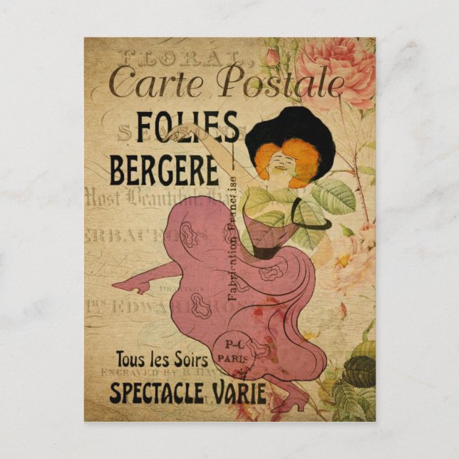 Paris France Vintage French Can-Can Dancer Postcard (Front)
