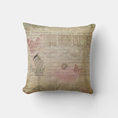 Paris France Vintage Glam Retro Fashion Throw Pillow