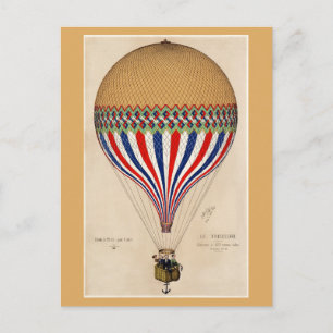 Paris France Vintage Hot Air Balloon Travel Postcard