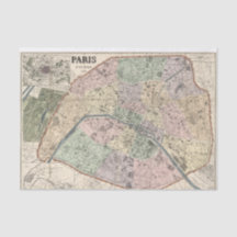 Paris France Vintage Map Decoupage Ephemera