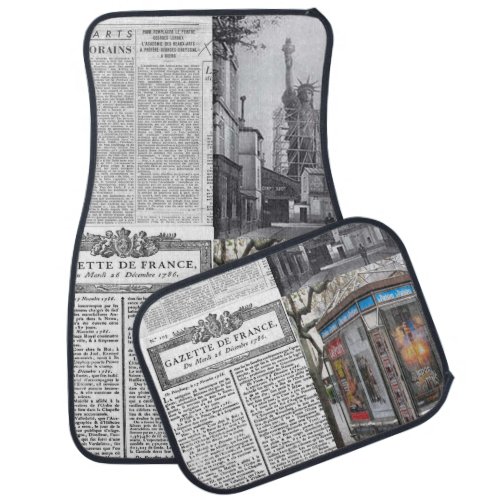 Paris France Vintage Newspaper Floor Car Mats