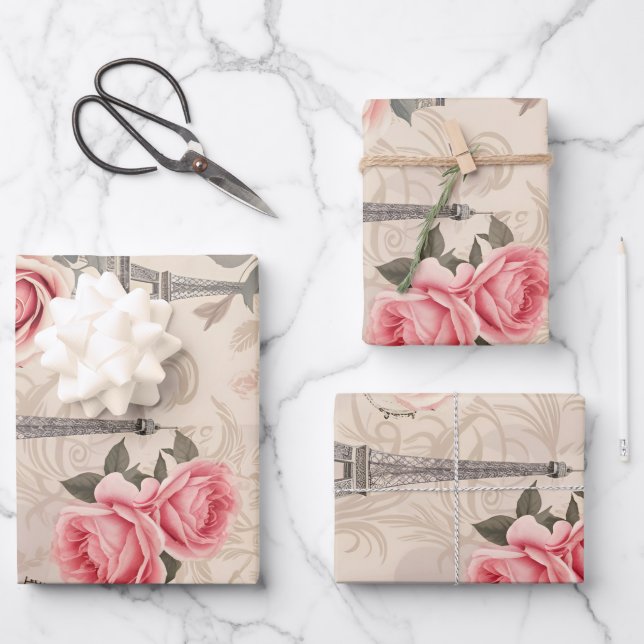 Paris France Vintage Pattern Wrapping Paper Sheets (Front)