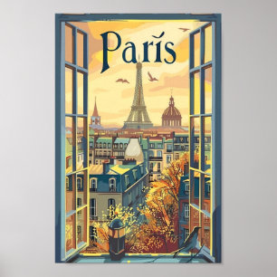 Paris France Vintage Retro Travel Illustration Poster