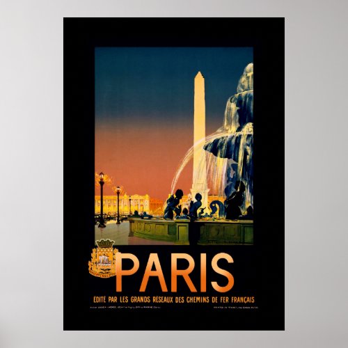 Paris France Vintage Travel Art Poster