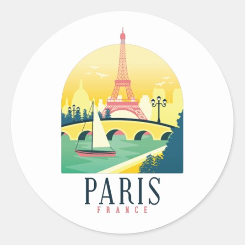 Paris France Vintage Travel  Classic Round Sticker