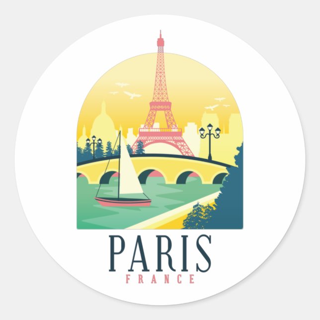 Paris France Vintage Travel  Classic Round Sticker (Front)
