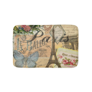 Paris France Vintage Travel Colorful Artwork Bathroom Mat