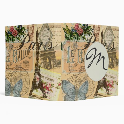 Paris France Vintage Travel Colorful Artwork Binder