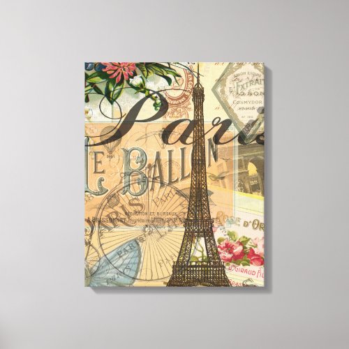 Paris France Vintage Travel Colorful Artwork Canvas Print