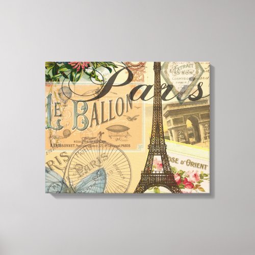 Paris France Vintage Travel Colorful Artwork Canvas Print