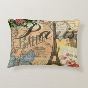 Paris France Vintage Travel Colorful Artwork Decorative Pillow