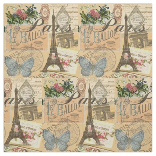 Paris France Vintage Travel Colorful Artwork Fabric