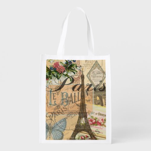 Paris France Vintage Travel Colorful Artwork Grocery Bag