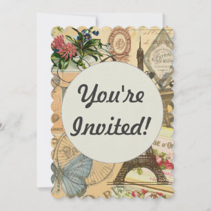 Paris France Vintage Travel Colorful Artwork Invitation