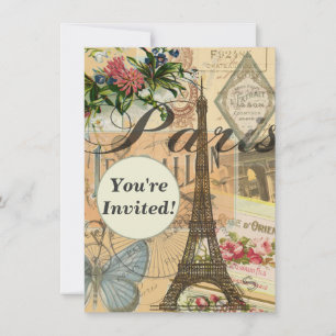 Paris France Vintage Travel Colorful Artwork Invitation