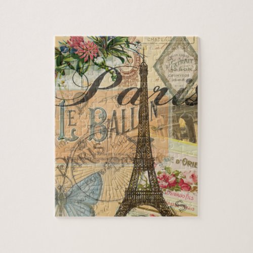 Paris France Vintage Travel Colorful Artwork Jigsaw Puzzle