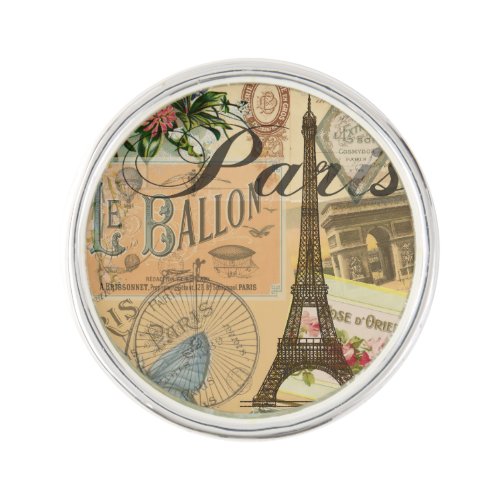 Paris France Vintage Travel Colorful Artwork Lapel Pin