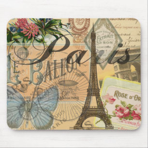 Paris France Vintage Travel Colorful Artwork Mouse Pad