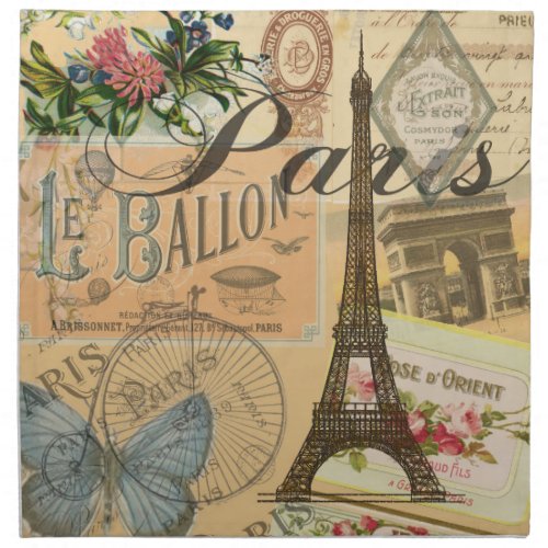 Paris France Vintage Travel Colorful Artwork Napkin