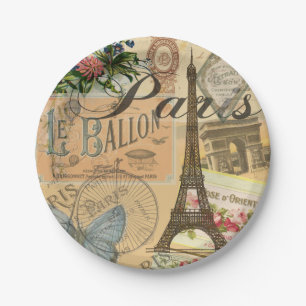 Paris France Vintage Travel Colorful Artwork Paper Plates