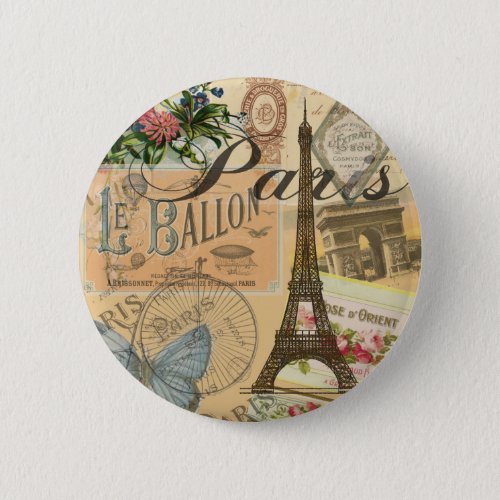 Paris France Vintage Travel Colorful Artwork Pinback Button