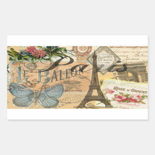 Paris France Vintage Travel Colorful Artwork Rectangular Sticker