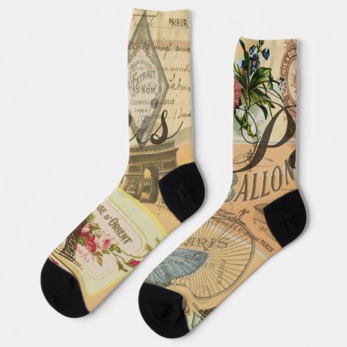 Paris France Vintage Travel Colorful Artwork Socks