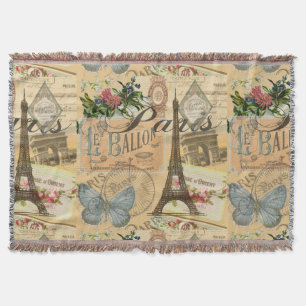 Paris France Vintage Travel Colorful Artwork Throw Blanket