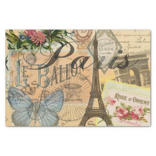 Paris France Vintage Travel Colorful Artwork Tissue Paper