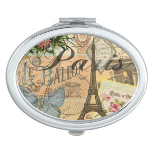 Paris France Vintage Travel Colorful Artwork Vanity Mirror