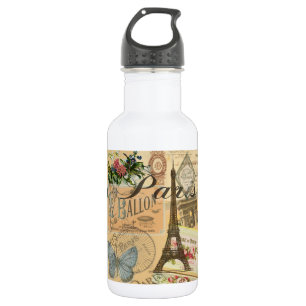 Paris France Vintage Travel Colorful Artwork Water Bottle