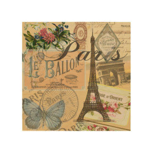 Paris France Vintage Travel Colorful Artwork Wood Wall Decor