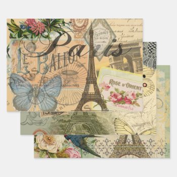 Paris France Vintage Travel Colorful Artwork Wrapping Paper Sheets by antiqueart at Zazzle